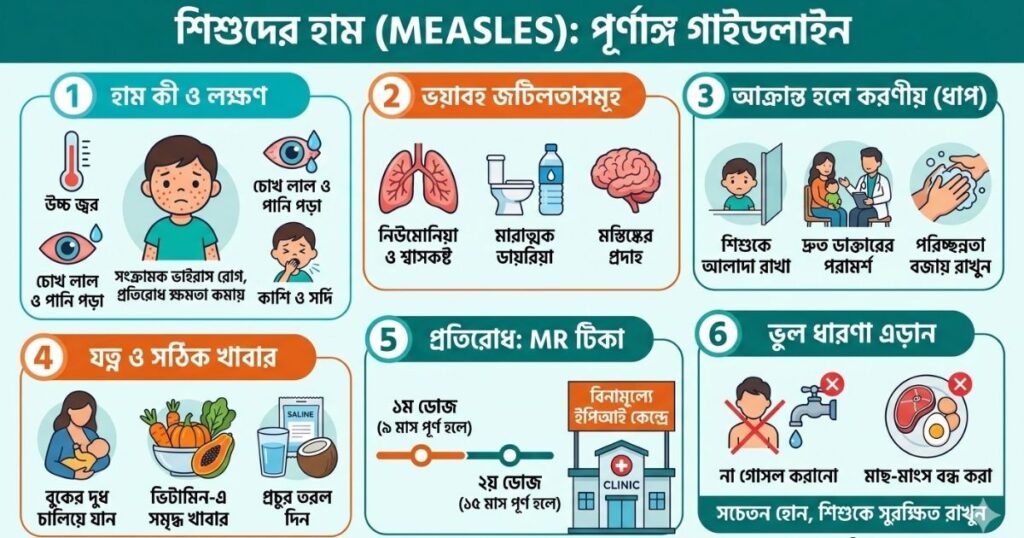 শিশুদের হাম রোগ (Measles) লক্ষণ, কারণ, ঘরোয়া যত্ন ও প্রতিরোধ