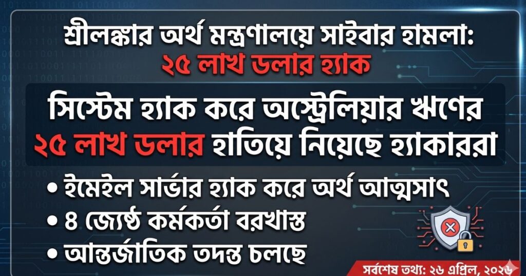 শ্রীলঙ্কার অর্থ মন্ত্রণালয়ে ভয়াবহ সাইবার হামলা ২৫ লাখ ডলার হাতিয়ে নিল হ্যাকাররা