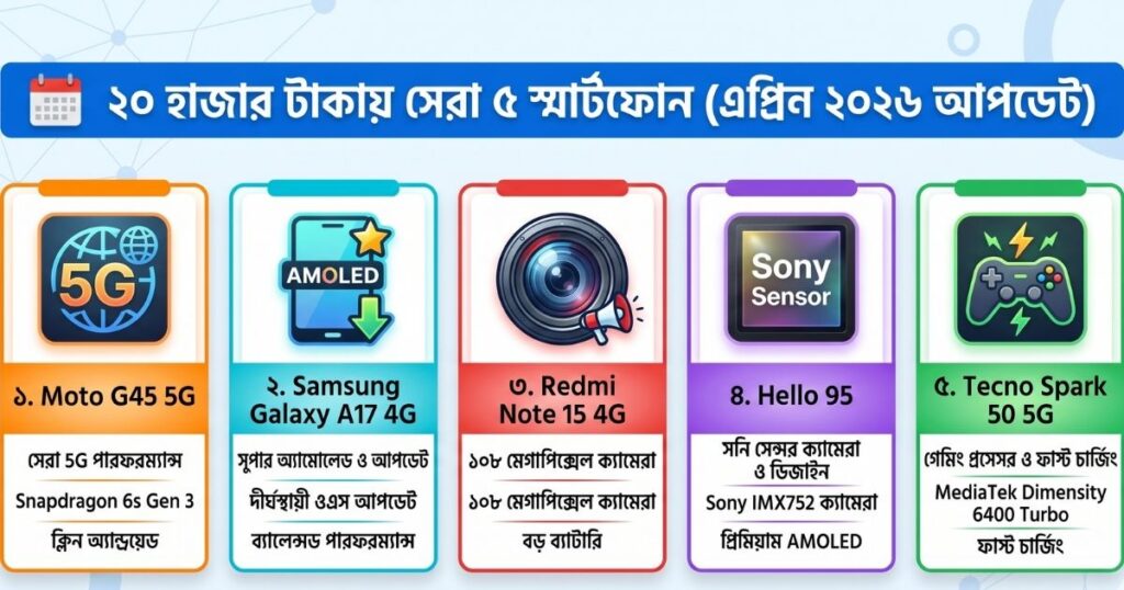 ২০ হাজার টাকায় সেরা ৫ স্মার্টফোন