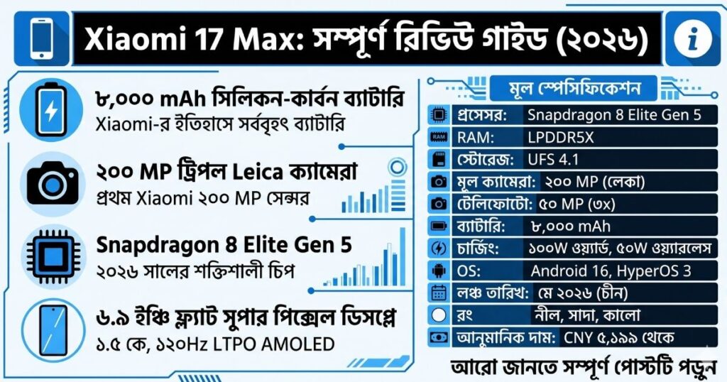 Xiaomi 17 Max দাম, স্পেসিফিকেশন ও রিভিউ