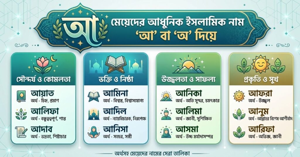 আ দিয়ে মেয়েদের ইসলামিক নাম অর্থসহ ২০২৬