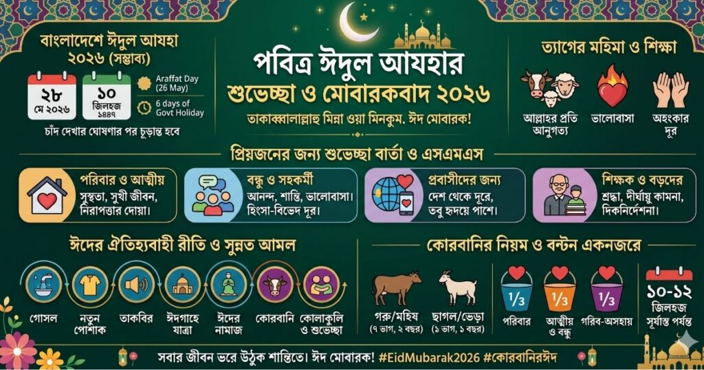 পবিত্র ঈদুল আযহার শুভেচ্ছা ২০২৬ — ঈদ মোবারক মেসেজ, এসএমএস ও দোয়া