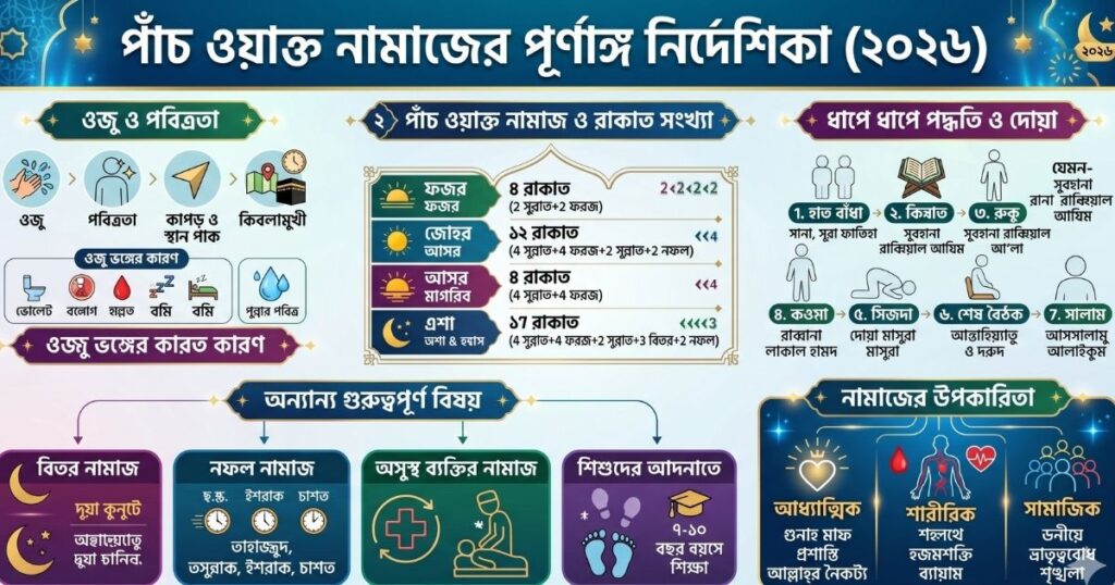 পাঁচ ওয়াক্ত নামাজের নিয়ম, রাকাত, নিয়ত ও পদ্ধতি
