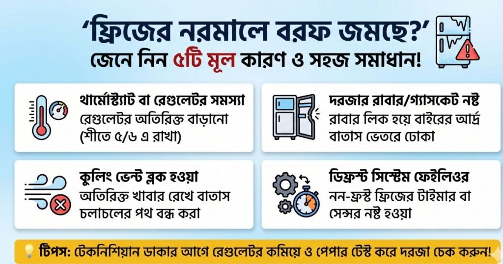 ফ্রিজের নরমালে বরফ জমার কারণ কি
