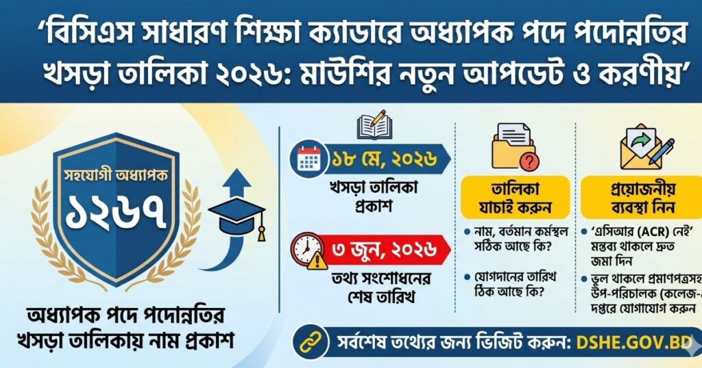 বিসিএস সাধারণ শিক্ষা ক্যাডারে অধ্যাপক পদে পদোন্নতির খসড়া তালিকা ২০২৬
