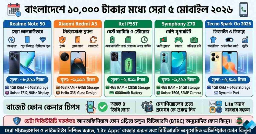 10000 টাকার মধ্যে ভালো মোবাইল বাংলাদেশ 2026