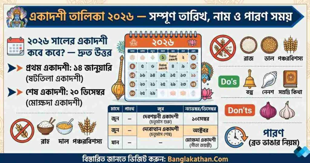 একাদশী তালিকা ২০২৬