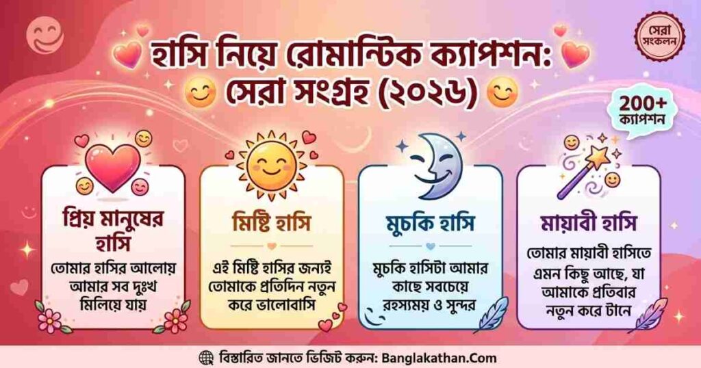 হাসি নিয়ে রোমান্টিক ক্যাপশন ২০০+ সেরা বাংলা ক্যাপশন, উক্তি ও ছন্দ (২০২৬)