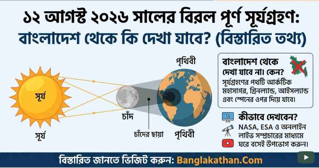১২ আগস্ট ২০২৬ সালের বিরল পূর্ণ সূর্যগ্রহণ বাংলাদেশ থেকে কি দেখা যাবে